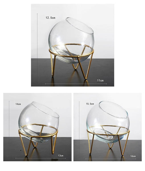 Nordic Glass Hydroponic Small Vase In Metal Stand Terrarium Candle Holder Decor Vases