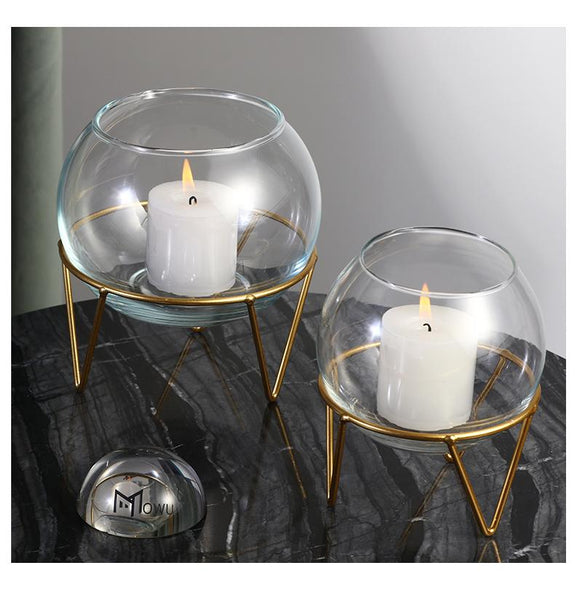 Nordic Glass Hydroponic Small Vase In Metal Stand Terrarium Candle Holder Decor Vases