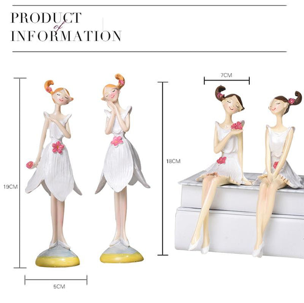 2Pcs Beautiful Flower Hippie Girls Resin Figurines Decor Gift Idea Sculptures & Figurines