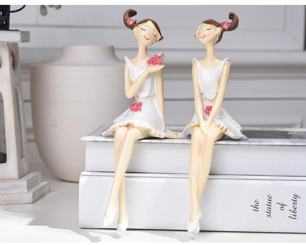 2Pcs Beautiful Flower Hippie Girls Resin Figurines Decor Gift Idea Sculptures & Figurines