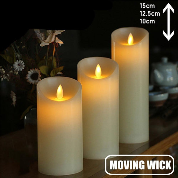 3Pcs Flameless Warm White Dancing Led Wax Candle Home Decor Candles