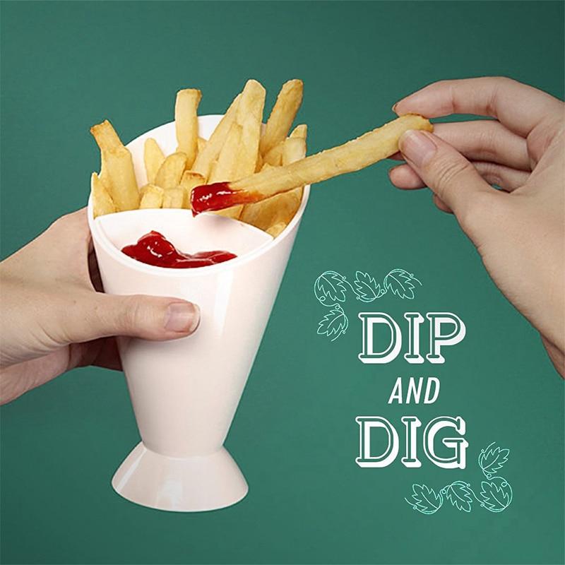 French Fries And Dipping Sauce White Plastic Cup Food Holder Bowls