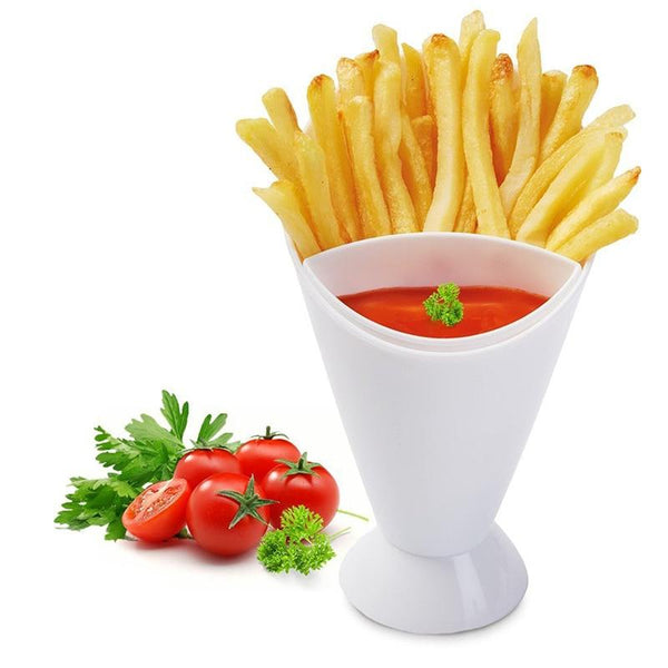 French Fries And Dipping Sauce White Plastic Cup Food Holder Bowls