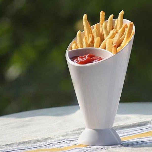 French Fries And Dipping Sauce White Plastic Cup Food Holder Bowls