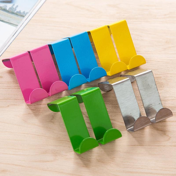 2Pcs Storage Stainless Steel Self Hanging Over Cabinet Door Hooks Hooks & Hangers