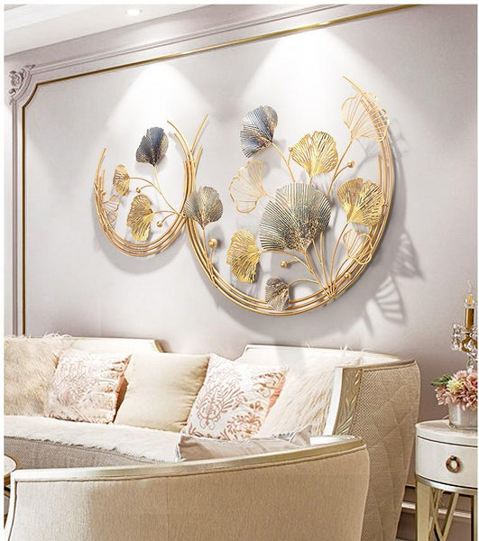 Modern Ginkgo Leaf Wall Hanging 3D Metal Sculpture Art Decor Wall Art