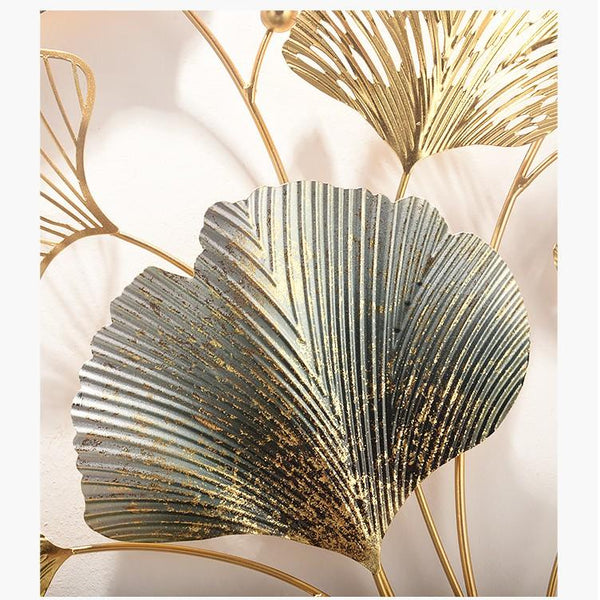 Modern Ginkgo Leaf Wall Hanging 3D Metal Sculpture Art Decor Wall Art