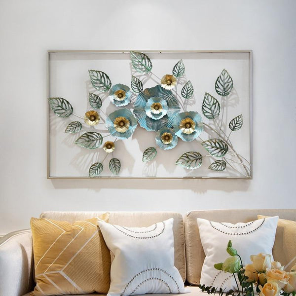 Style Floral Iron Art In Frame 3D Metal Wall Decorations Wall Art