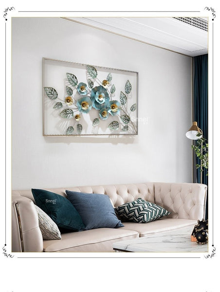 Style Floral Iron Art In Frame 3D Metal Wall Decorations Wall Art