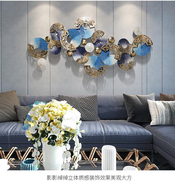 Nordic Blue White Gold 3D Iron Metal Wall Art Home Decor Hanging
