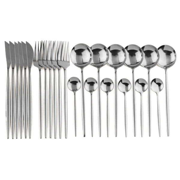 24Pcs Stainless Steel Cutlery Set Fork Knife Spoon Tableware Flatware Cutlery Sets