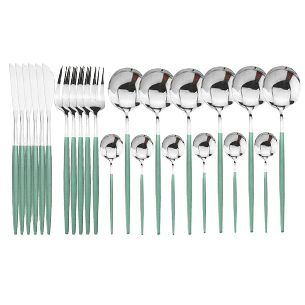 24Pcs Stainless Steel Cutlery Set Fork Knife Spoon Tableware Flatware Cutlery Sets