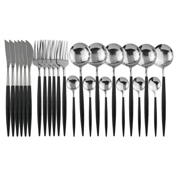 24Pcs Stainless Steel Cutlery Set Fork Knife Spoon Tableware Flatware Cutlery Sets