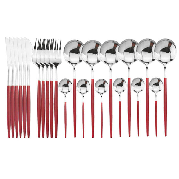24Pcs Stainless Steel Cutlery Set Fork Knife Spoon Tableware Flatware Cutlery Sets