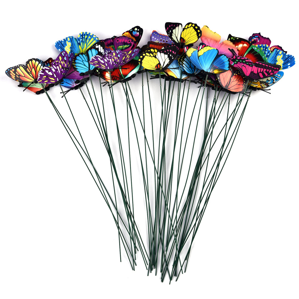 24Pcs / Set Colourful Butterflies Garden Stakes Flower Pot Outdoor Decorations Ornaments & Statues