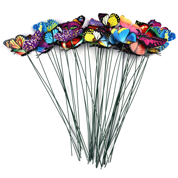 24Pcs / Set Colourful Butterflies Garden Stakes Flower Pot Outdoor Decorations Ornaments & Statues
