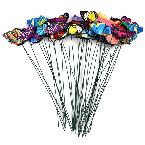 24Pcs / Set Colourful Butterflies Garden Stakes Flower Pot Outdoor Decorations Ornaments & Statues