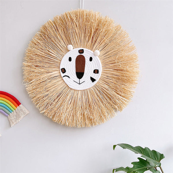 Raffia Animal Face Wall Hanging Children Bedroom Decorations Posters & Wall Hangings