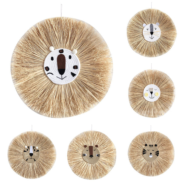 Raffia Animal Face Wall Hanging Children Bedroom Decorations Posters & Wall Hangings