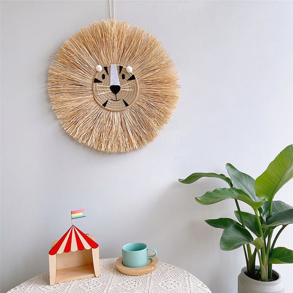 Raffia Animal Face Wall Hanging Children Bedroom Decorations Posters & Wall Hangings