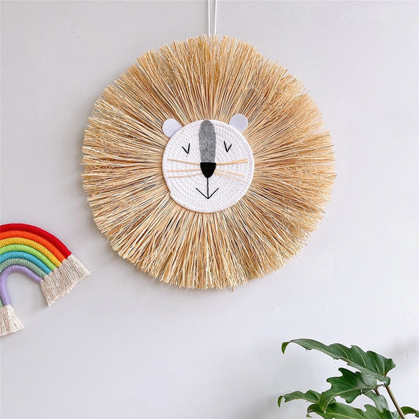 Raffia Animal Face Wall Hanging Children Bedroom Decorations Posters & Wall Hangings