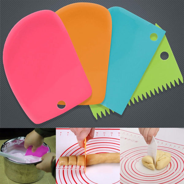 3Pcs Dough Cutter Ice Cream Fondant Scraper Baking Decorating Tools Cake Scrapers