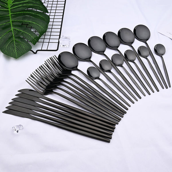 24Pcs Stainless Steel Cutlery Set Fork Knife Spoon Tableware Flatware Cutlery Sets