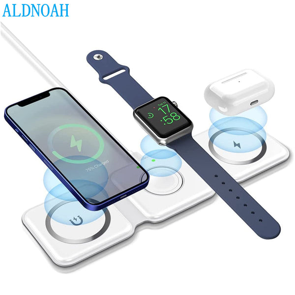 Magnetic 3 In 1 Fast Wireless Charger 15W Foldable Charging Station For Iphone 13 12 Pro Max Mini Iwatch 7 6 Se Airpods