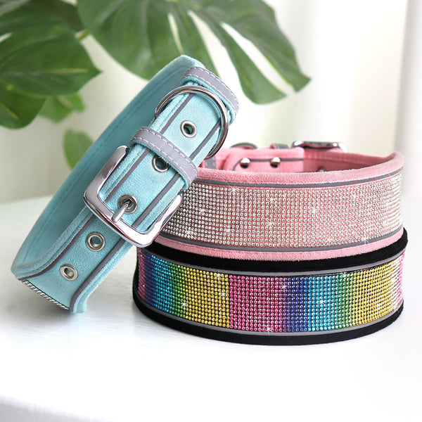 Reflective Bling Rhinestone Diamond Soft Dog Collars