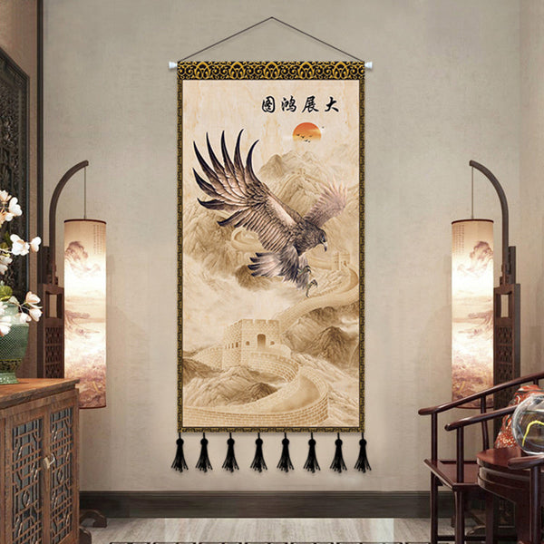 Scroll Printed Canvas Chinese Landscape Painting Wall Hanging Decor Tapestries