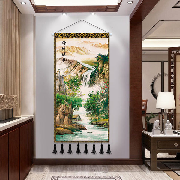 Scroll Printed Canvas Chinese Landscape Painting Wall Hanging Decor Tapestries