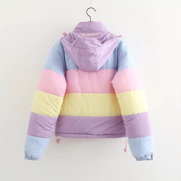 Candy Coloured Bombe Rainbow Stripes Pastel Winter Jacket Women