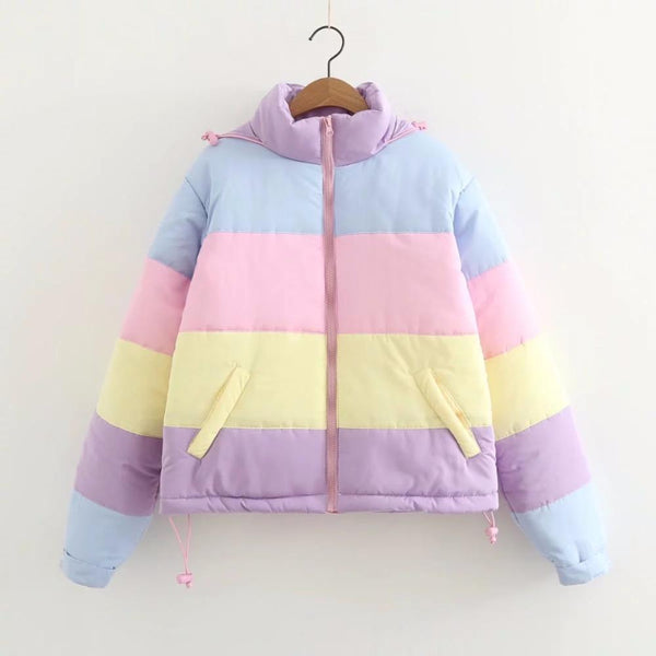 Candy Coloured Bombe Rainbow Stripes Pastel Winter Jacket Women