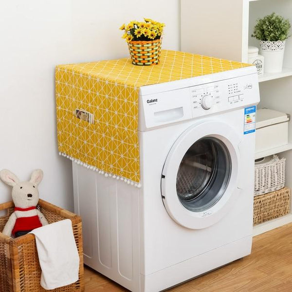 Faux Linen Washing Machine Cover With Pocket Home Storage Solutions