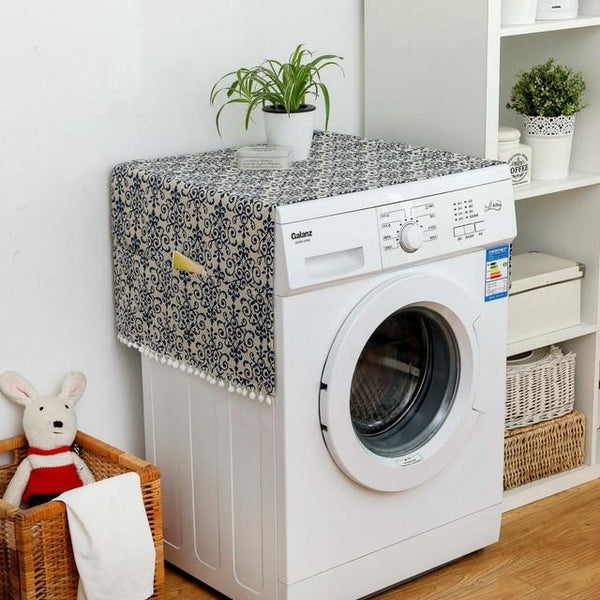 Faux Linen Washing Machine Cover With Pocket Home Storage Solutions