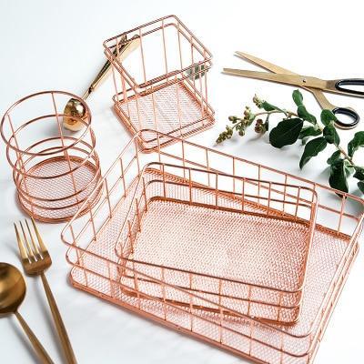 Rose Gold Iron Organizers Storage Bins & Baskets