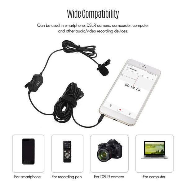 Professional 3.5Mm Recording Condenser Lavalier Microphone Black Microphones & Wireless Systems