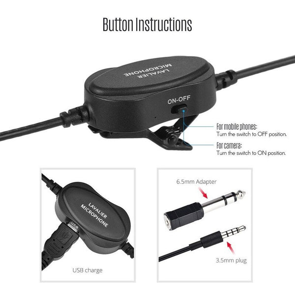 Professional 3.5Mm Recording Condenser Lavalier Microphone Black Microphones & Wireless Systems
