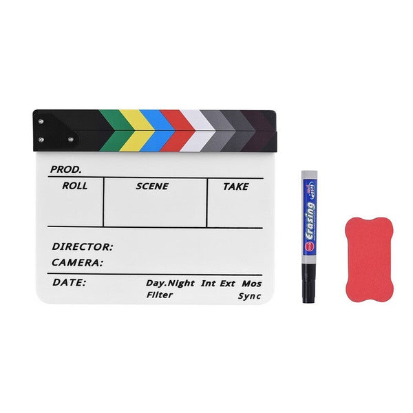 Professional Acrylic Clapboard Dry Erase Tv Film Movie Director Cut Action Scene Clapper Board Slate With Marker Pen Movie Camera Accessories