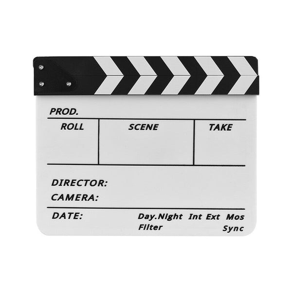 Professional Acrylic Clapboard Dry Erase Tv Film Movie Director Cut Action Scene Clapper Board Slate With Marker Pen Eraser White Black Movie Camera A