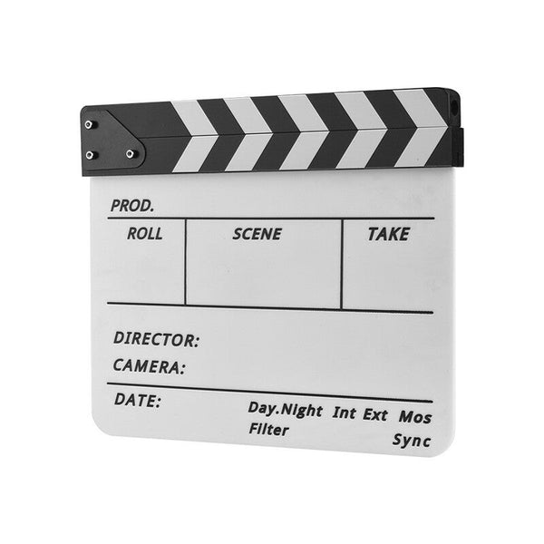 Professional Acrylic Clapboard Dry Erase Tv Film Movie Director Cut Action Scene Clapper Board Slate With Marker Pen Eraser White Black Movie Camera A