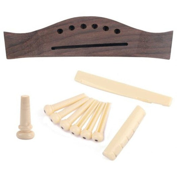 Professional Universal Acoustic Guitar Wood Bridge Plastic Pins Saddle Nut Rosy Finch