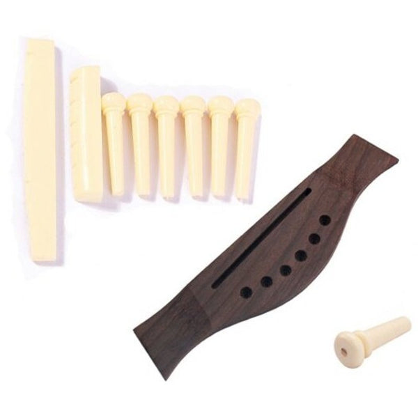 Professional Universal Acoustic Guitar Wood Bridge Plastic Pins Saddle Nut Rosy Finch