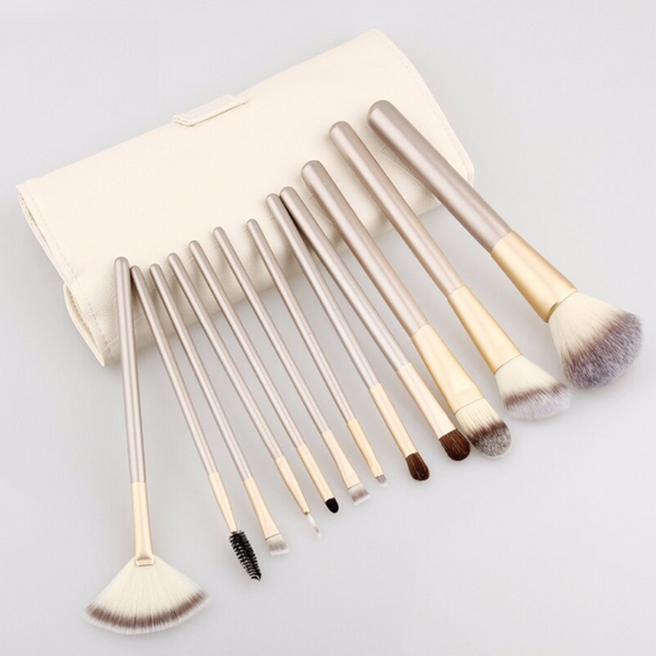 Professional 12 Pcs Wooden Make Up Brush Kit Brushes