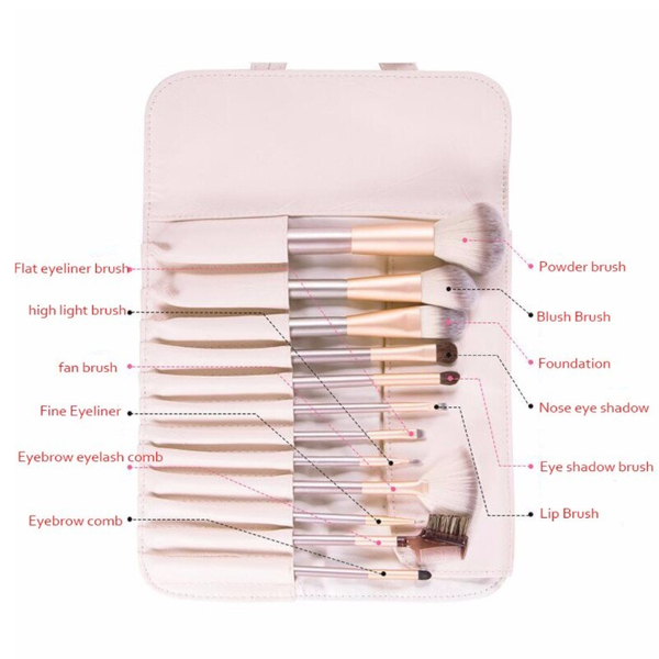 Professional 12 Pcs Wooden Make Up Brush Kit Brushes