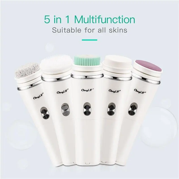 Professional 5 In 1 Facial Cleansing Brush Electric Wash Cleaner Wet / Dry Massage Pore Deep Cleaning Dead Skin Exfoliating Facial Cleansing Devices