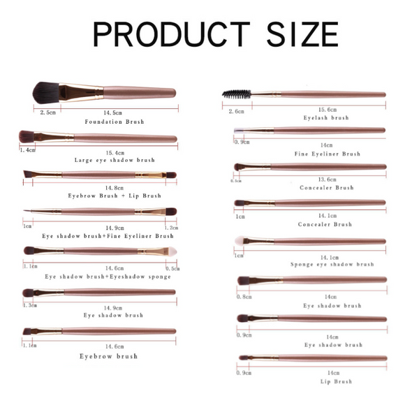 Professional Make Up Set 15 Pcs Puce Brushes