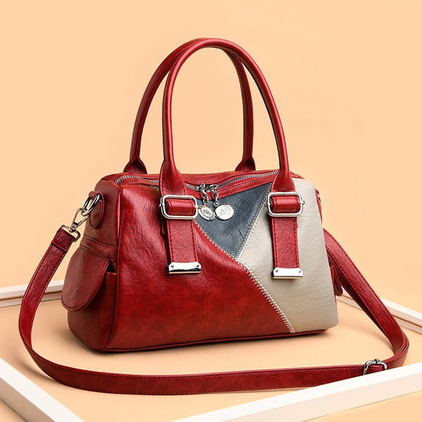 Pu Leather Fashion Stitching Color Shoulder Bags Woman Casual Women's Handbags