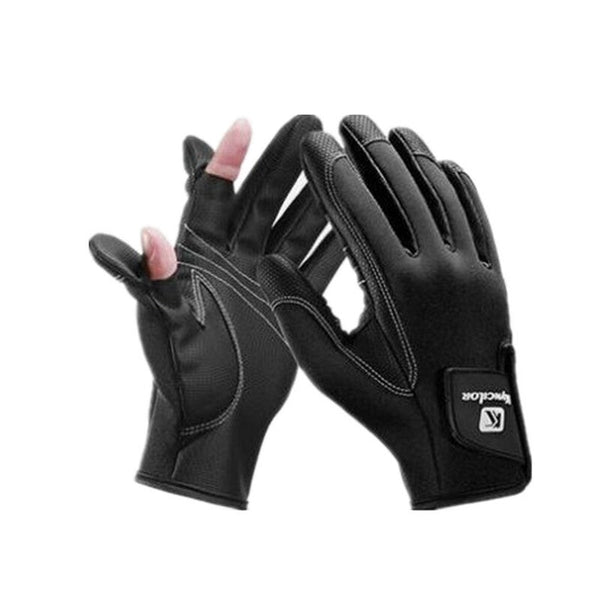 Pu Leather Fishing Anti Slip Winter Outdoor Tackle Three Fingers Exposed Black M Gloves
