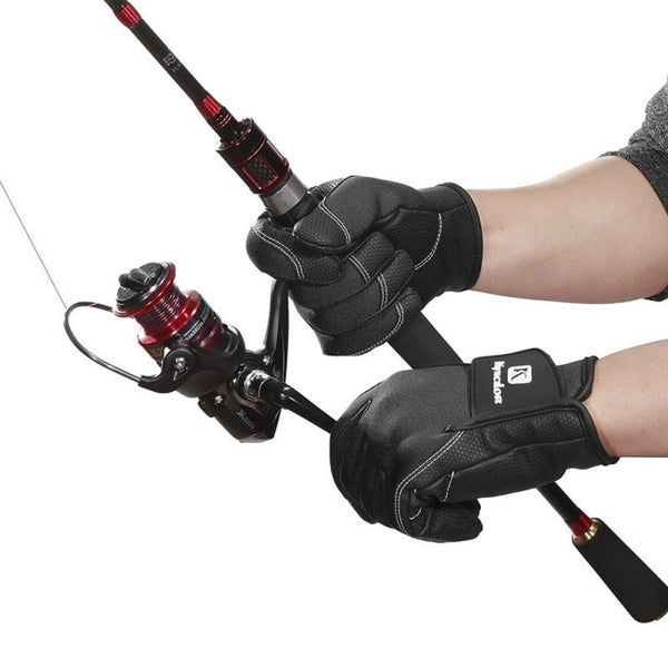 Pu Leather Fishing Anti Slip Winter Outdoor Tackle Three Fingers Exposed Black M Gloves